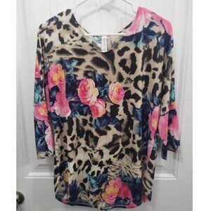 Honeyme animal print & floral blouse (M)